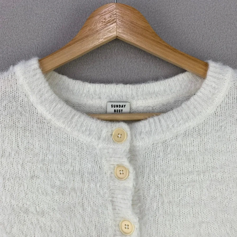 Sunday Best Aritzia Fuzzy Cropped Cardigan Women XS White Short Sleeve